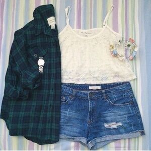 Women's Green Oversized Plaid Shirt